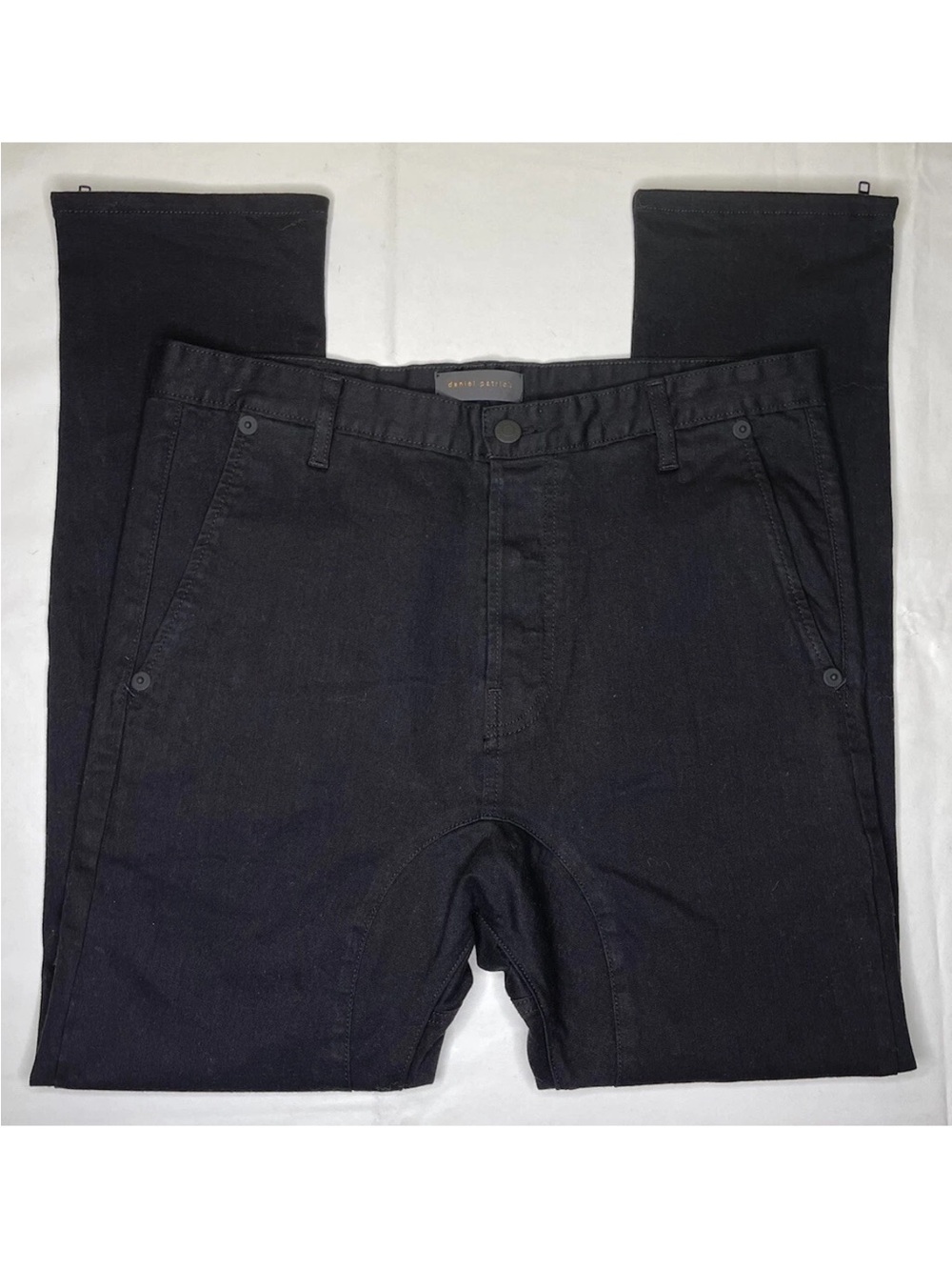 Men's Daniel Patrick Ripped Low Drop Crotch Zipper Leg Jeans Pants Black Size 33
